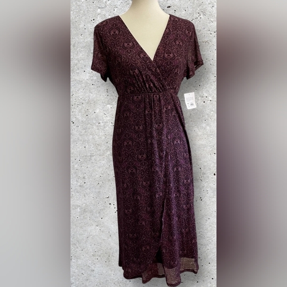 🔥Croft & Barrow XL Crossover Empire Waist Midi Plum Paisley wrap dress - Picture 7 of 16